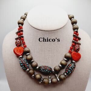 Vintage Chico's Art Glass Red Hearts Beaded Necklace - 20 Inches